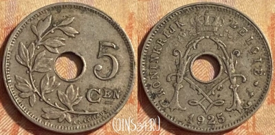 Бельгия 5 сантимов 1925 года, BELGIE, KM# 67, 448o-067
