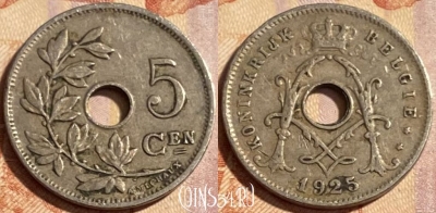 Бельгия 5 сантимов 1925 года, BELGIE, KM# 67, 481р-035