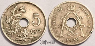 Бельгия 5 сантимов 1925 года, BELGIQUE, 69-063b