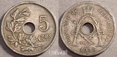Бельгия 5 сантимов 1925 года, BELGIQUE, 82-046a