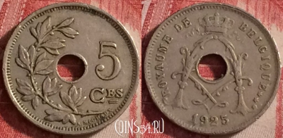 Бельгия 5 сантимов 1925 года, BELGIQUE, KM# 66, 118j-012