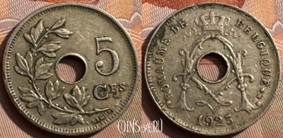Бельгия 5 сантимов 1925 года, BELGIQUE, KM# 66, 384s-020