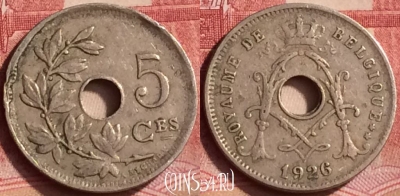 Бельгия 5 сантимов 1926 года, BELGIQUE, KM# 66, 355l-003