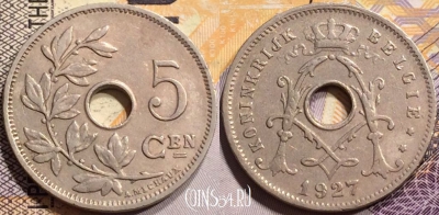 Бельгия 5 сантимов 1927 года, BELGIË, KM# 67, 139-094