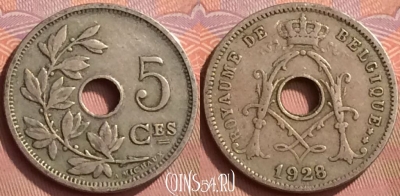 Бельгия 5 сантимов 1928 года, BELGIQUE, KM# 66, 057l-096