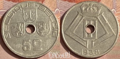Бельгия 5 сантимов 1938 года, KM# 110, 382p-141