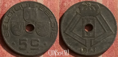 Бельгия 5 сантимов 1941 года, Q - E, KM# 123, 426-074