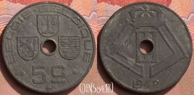 Бельгия 5 сантимов 1942 года, E - Q, KM# 124, 427-141