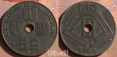 Бельгия 5 сантимов 1942 года, E - Q, KM# 124, 431-058