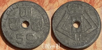 Бельгия 5 сантимов 1943 года, Q - E, KM# 123, 462q-387