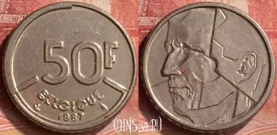 Бельгия 50 франков 1987 г., BELGIQUE, KM# 168, 202m-133 ♛