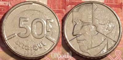 Бельгия 50 франков 1990 года, BELGIQUE, KM# 168, 065c-087