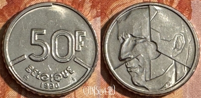 Бельгия 50 франков 1990 г., BELGIQUE, KM# 168, 154s-020
