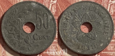 Бельгия 50 сантимов 1918 года, KM# 83, 482р-137 ♛