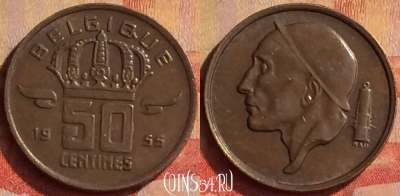 Бельгия 50 сантимов 1955 г., BELGIQUE, KM# 144, 314n-072
