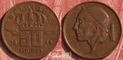 Бельгия 50 сантимов 1959 г., BELGIQUE, KM# 148, 345n-045