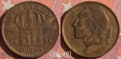 Бельгия 50 сантимов 1966 г., BELGIQUE, KM# 148, 352-005