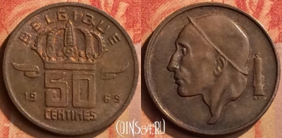 Бельгия 50 сантимов 1969 г., BELGIQUE, KM# 148, 106n-097