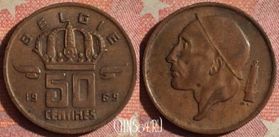 Бельгия 50 сантимов 1969 года BELGIE, KM# 149, 175i-108