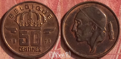 Бельгия 50 сантимов 1979 г., BELGIQUE, KM# 148, 348n-061