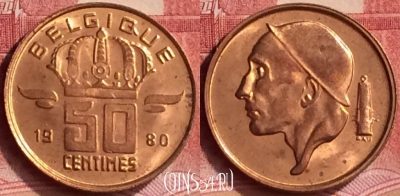 Бельгия 50 сантимов 1980 г., BELGIQUE, KM# 148, 292l-068