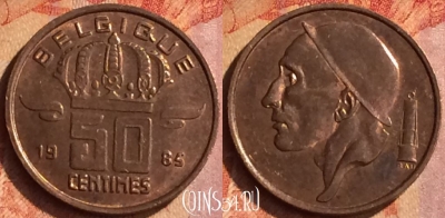 Бельгия 50 сантимов 1985 г., BELGIQUE, KM# 148, 128o-132
