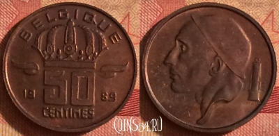 Бельгия 50 сантимов 1989 г., редкая, KM# 148, 249i-138