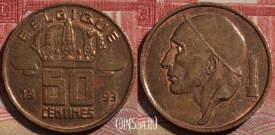 Бельгия 50 сантимов 1993 года, KM# 148, 215-116