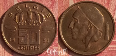 Бельгия 50 сантимов 1993 года BELGIE, KM# 149, 351n-016