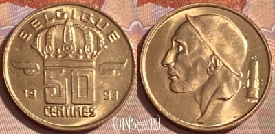 Бельгия 50 сантимов 1993 г., BELGIQUE, KM# 148, 479р-082