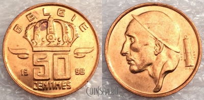 Бельгия 50 сантимов 1998 года, BELGIE, 77-033b