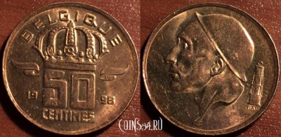 Бельгия 50 сантимов 1998 года, BELGIQUE, 60-014b