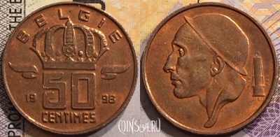 Бельгия 50 сантимов 1998 года, KM# 149, BELGIE, 151-044