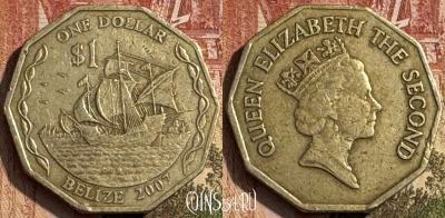 Белиз 1 доллар 2007 года, KM# 99, 190s-107 ♛