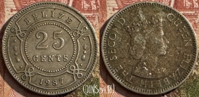 Белиз 25 центов 1987 года, KM# 36, 149t-007 ♛