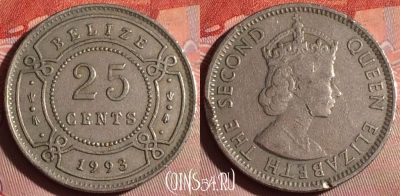 Белиз 25 центов 1993 года, KM# 36, 184f-141