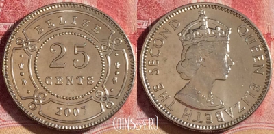 Белиз 25 центов 2007 года, KM# 36, UNC, 264-039