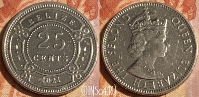 Белиз 25 центов 2021 года, KM# 36, 289r-018 ♛