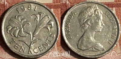 Бермудские Острова 10 центов 1981 года, KM# 17, 186t-031