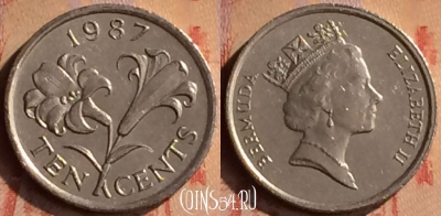Бермудские Острова 10 центов 1987 года, KM# 46, 413-105