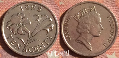 Бермудские Острова 10 центов 1988 года, KM# 46, 201i-062