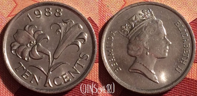Бермудские Острова 10 центов 1988 года, KM# 46, 214i-057