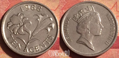 Бермудские Острова 10 центов 1988 года, KM# 46, 235i-049
