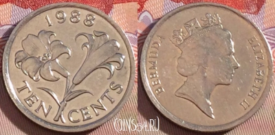 Бермудские Острова 10 центов 1988 года, KM# 46, 268-143