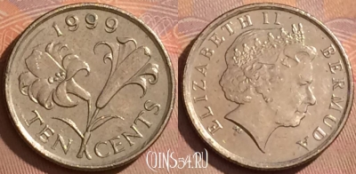 Бермудские Острова 10 центов 1999 года, KM# 109, 376k-068