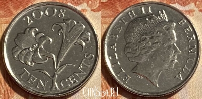Бермудские Острова 10 центов 2008 г., KM# 109, 494р-043