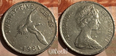 Бермудские Острова 25 центов 1981 года, KM# 18, s486s-084