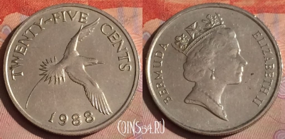 Бермудские Острова 25 центов 1988 года, KM# 47, 286c-042