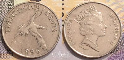 Бермуды 25 центов 1996 года, KM# 47, 153-109