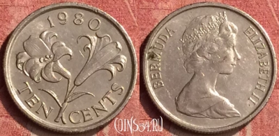 Бермудские Острова 10 центов 1980 года, KM# 17, 409-036
